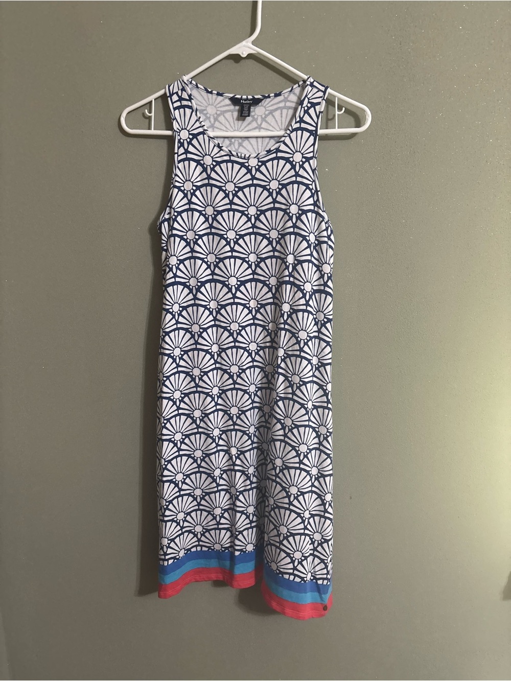 Tommy Bahama Navy & White Geometric Midi Dress with Color-Block Hem